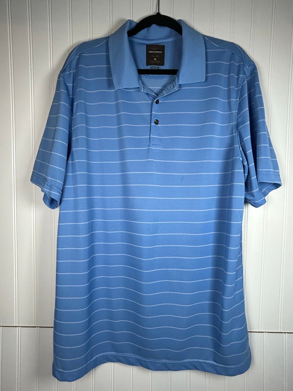 GREG NORMAN Tasso Ella mens short sleeves polo shirts light blue stripe Size XL